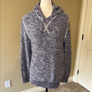 Mexx Blueish Purple and White Long Sweater with Hoodie
